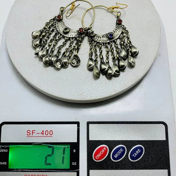 Vintage Silver Kuchi Earrings With Long Tassels, Tribal Earrings, Kuchi Boho - Picture 9 of 10